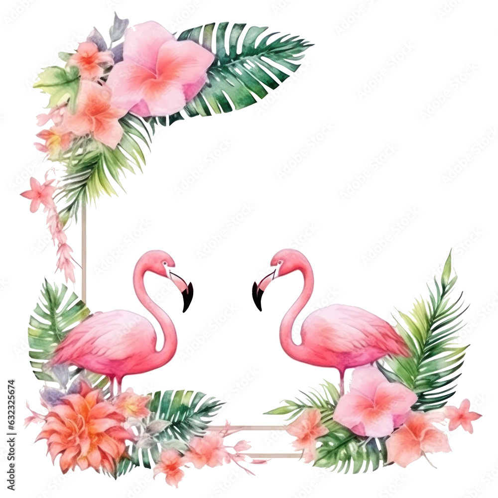 Watercolor flamingo frame isolated Watercolor flamingo frame isolated