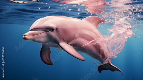 Pink dolphin, rare species of marine animal, Amazonian dolphin underwater. photo