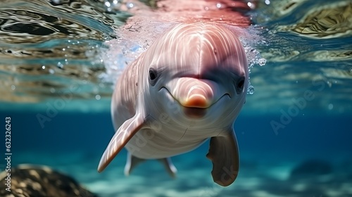 Pink dolphin, rare species of marine animal, Amazonian dolphin underwater. Generative AI © Marynkka_muis