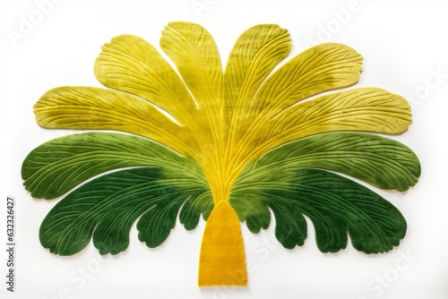 Alfombra tufting con colores tropicales, alfombra decorativa verde y amarilla con hojas de palmera photo