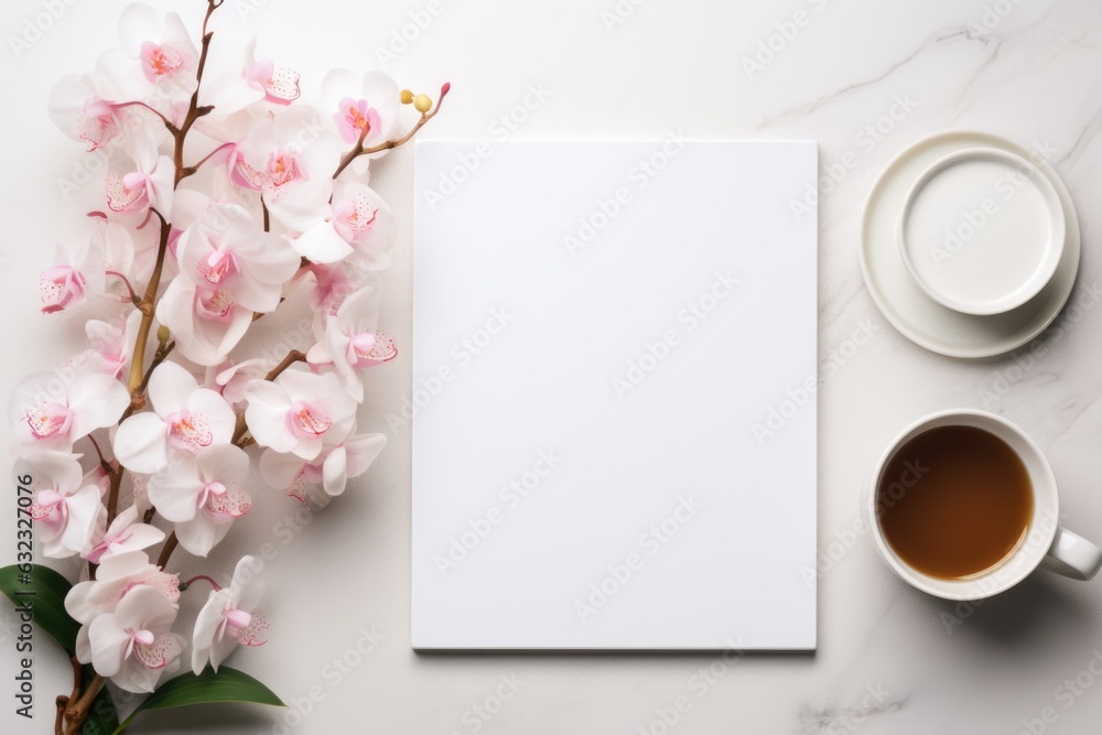 Mockup frame, Kitchen Mockup Frame Featuring Orchids on a Clean White Background. Generative AI Mockup frame, Kitchen Mockup Frame Featuring Orchids on a Clean White Background. Generative AI