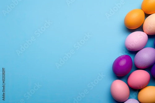 Easter eggs in bright colors on a pink backdrop. Generative AI