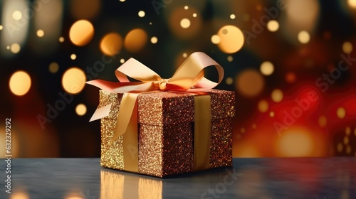 Festive gift box against bo...