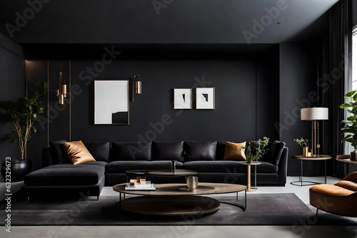 Dark living room interior