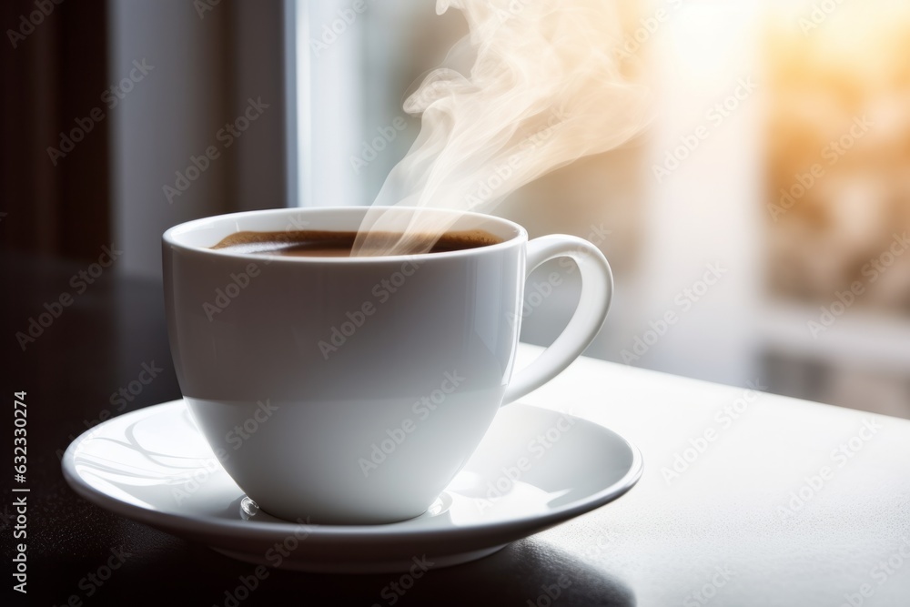 Close up mug with aromatic coffee white cup of hot aroma cappuccino espresso latte steam smoke on table morning breakfast drinking tasty drink cafeteria cafe restaurant caffeine beverage energy dinner Close up mug with aromatic coffee white cup of hot aroma cappuccino espresso latte steam smoke on table morning breakfast drinking tasty drink cafeteria cafe restaurant caffeine beverage energy dinner