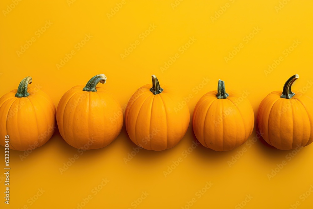 Mini orange pumpkins on yellow background Mini orange pumpkins on yellow background