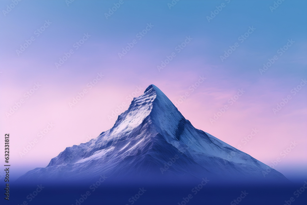 A stunning minimalist background of a single mountain unicake against a gradient sky, with a subtle texture adding depth. Generative AI