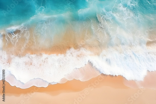 Aerial view of the waves crashing on the beach.Generative AI.