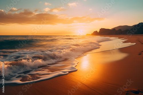 Beach during the golden hour. Generative AI. © Wanna