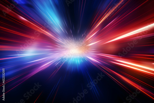 Futuristic speed motion with blue and red rays of light abstract background. Generative AI.