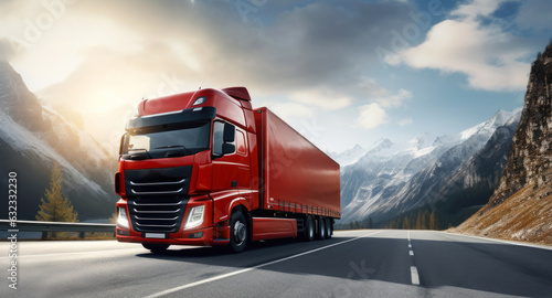 Progressing along the road is a European haulage truck. Illustrating the realm of transport and logistics.