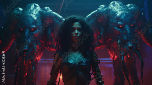 Wallpaper.  Ancient Medusa modern age. 16:9. Generative AI