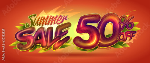 Summer sale 50 percents off web banner template