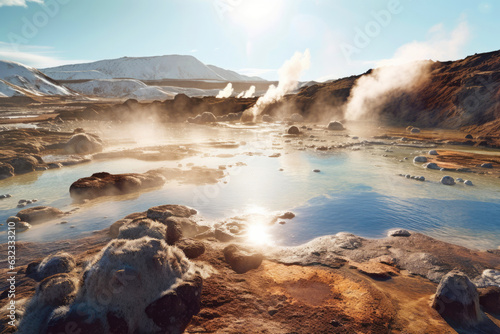 Thermal hot springs zone in Iceland. Healing Waters. Natural therapy for body and soul. Heat and minerals create an environment for physical and mental balance