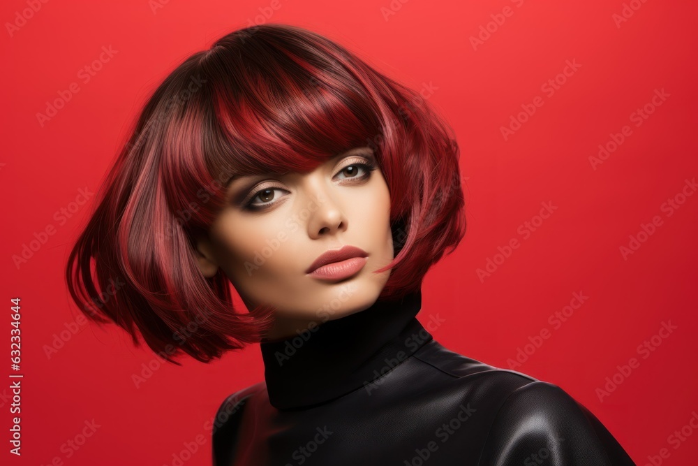 Close-up portrait of fictional woman hairstyle. Beautiful hair illustration for hairsalon. Isolated on plain background. Generative AI. Close-up portrait of fictional woman hairstyle. Beautiful hair illustration for hairsalon. Isolated on plain background. Generative AI.
