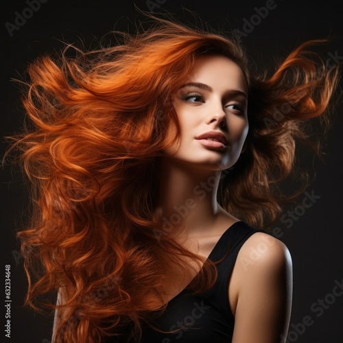 Close-up portrait of fictional woman hairstyle. Beautiful hair illustration for hairsalon. Isolated on plain background. Generative AI.
