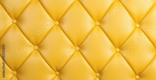 Yellow leather upholstery. Close-up texture of genuine leather with Beige rhombic stitching. Luxury background. Beige leather texture with buttons for pattern and background. digital ai
