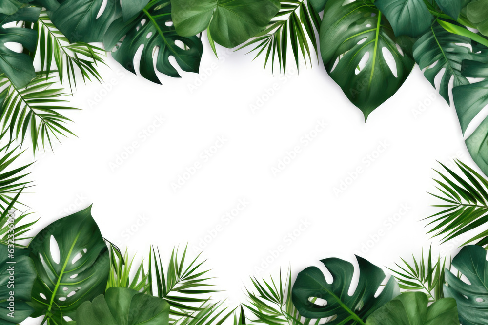 Tropical plants frame on white background Generative AI Tropical plants frame on white background Generative AI