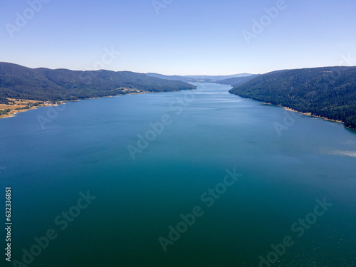 Aerial Summer view of Dospat Reservoir  Bulgaria
