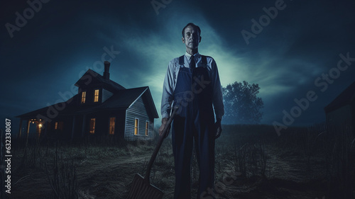 creepy man and haunted farmhouse