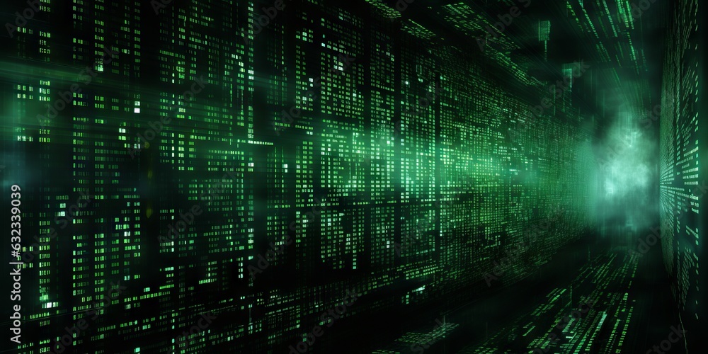 digital frenzy: immersive matrix code wallpaper in green, Generative AI
