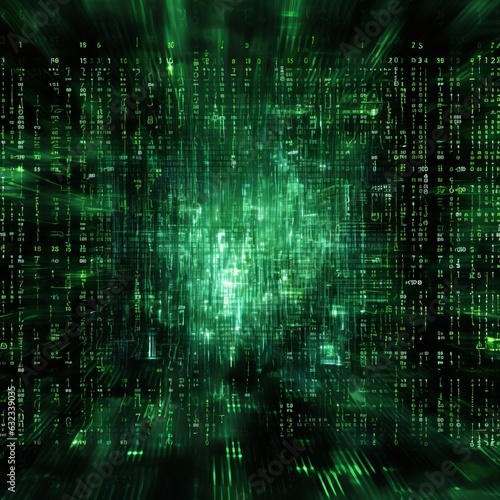 Wallpaper Mural digital frenzy: immersive matrix code wallpaper in green, Generative AI Torontodigital.ca
