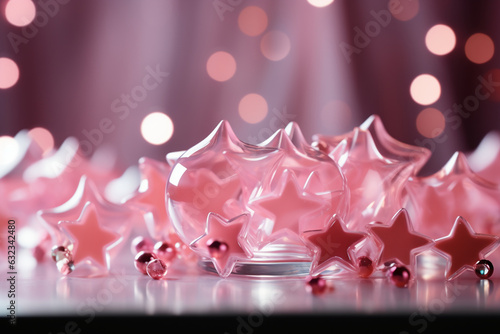 Abstract shiny background with pink color stars, trendy color, style of Barbie pink. AI generative