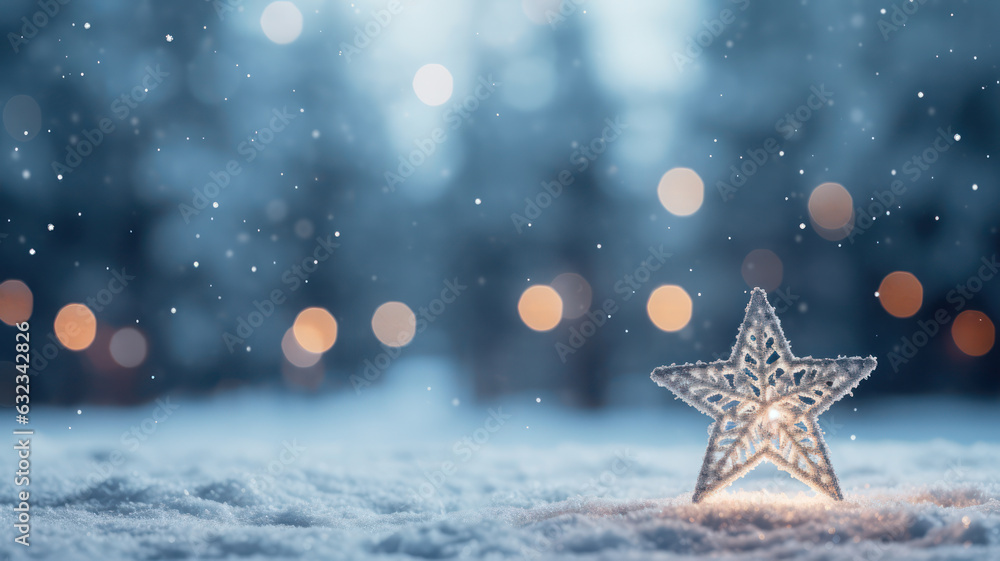 Christmas Winter Scene with Dreamy Bokeh and Snow Christmas Winter Scene with Dreamy Bokeh and Snow