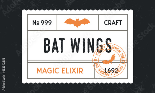 Halloween vintage label. Bat Wings. Trendy vintage label for hand made products, restaurants, drinks and food stores,  packaging. Vintage old label template. Vector illustration