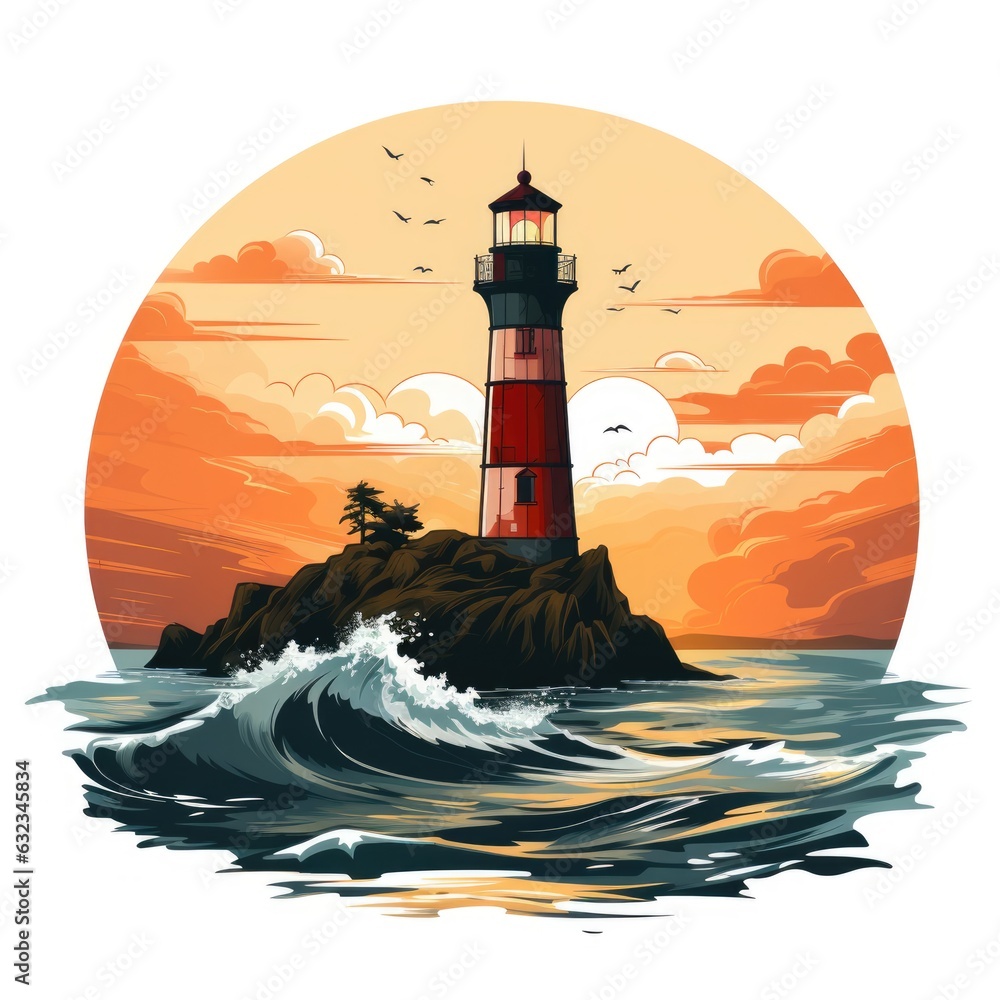 A lighthouse in the middle of a body of water. Digital image.