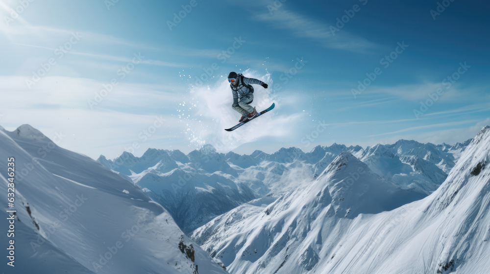 Extreme skier jumping - obrazy, fototapety, plakaty 