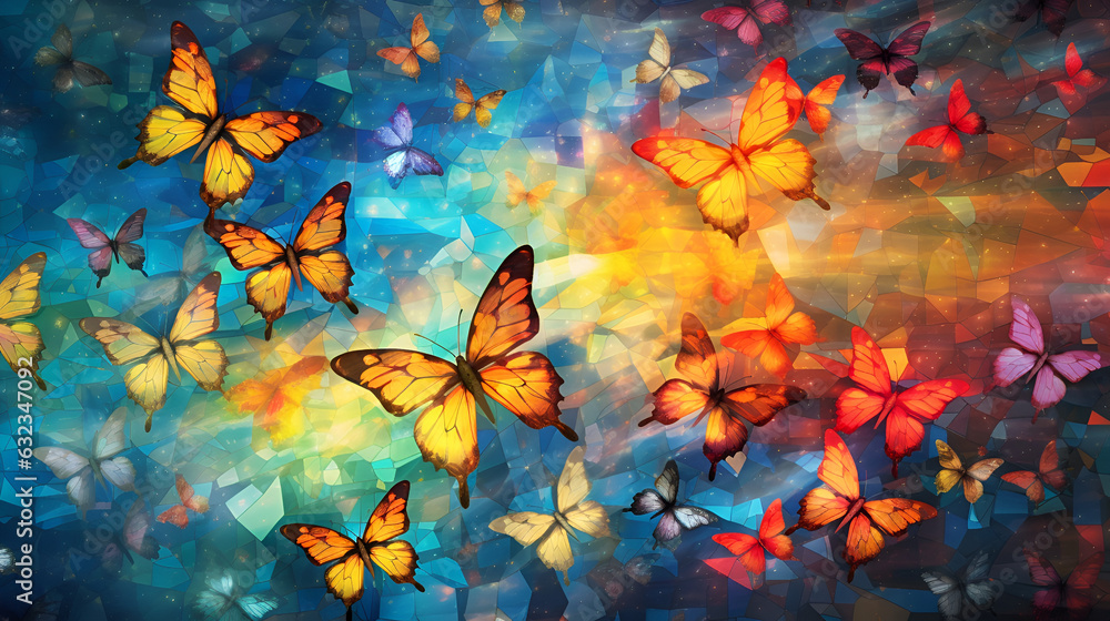 Painting of a bunch of colorful butterflies