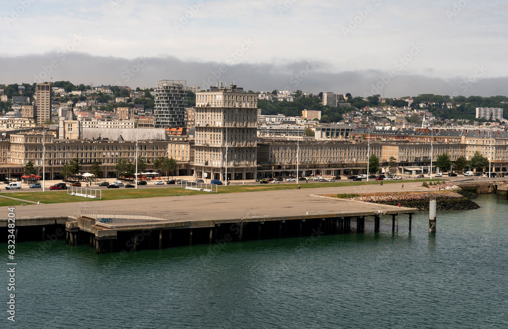 Le Havre, Northern France.  12 June 2023.  Overview of Southampton Quay and the  Nelson Mandela esplanade with city background, Le Havre, France.