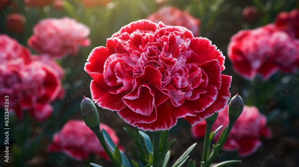 Carnation Garden Serenity. A scene of serenity and calm with Carnation flowers gracing a spring garden. inviting peaceful contemplation. Generative ai Carnation Garden Serenity. A scene of serenity and calm with Carnation flowers gracing a spring garden. inviting peaceful contemplation. Generative ai