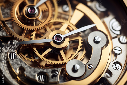 Close Up Old Golden Gears of a watch Turning in Working Mechanism
