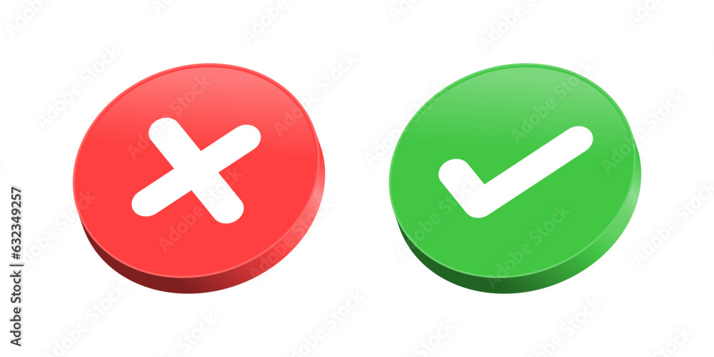 3d check mark icon set. check box icon with right and wrong 3d button