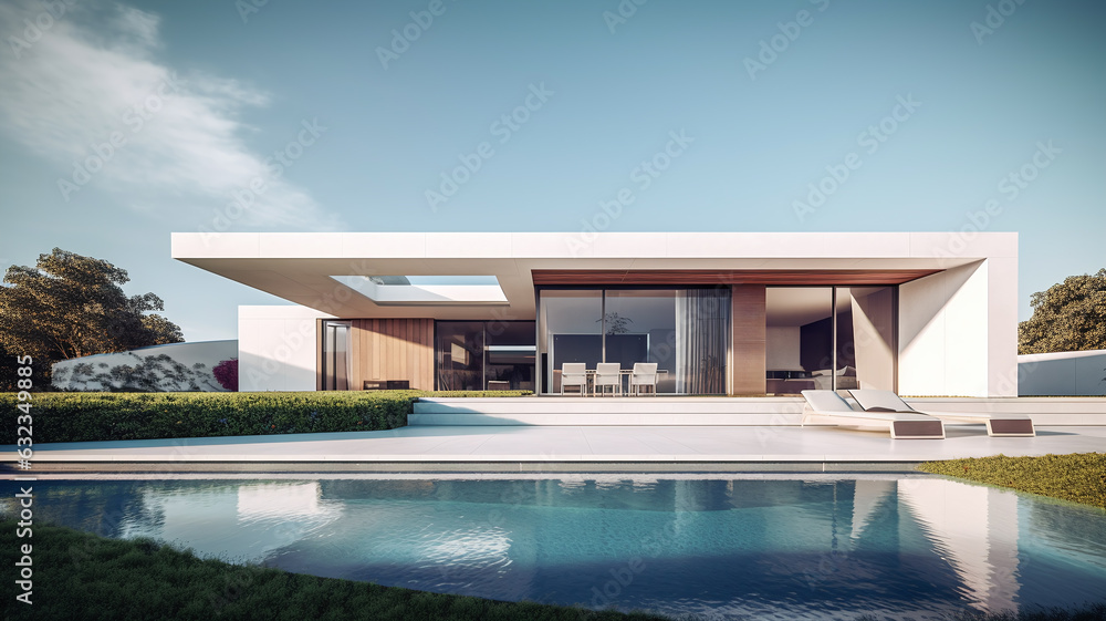 Fototapeta premium modern house with swimming pool - generative AI, AI generated