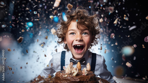 Boy celebrating his birthday with cake