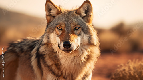 Arabian Wolf Canis Lupus Arabs Staring on the Camera