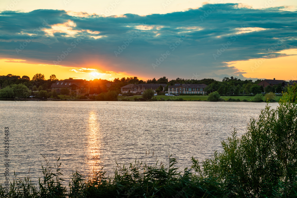 Furzton lake at sunset in Milton Keynes. England