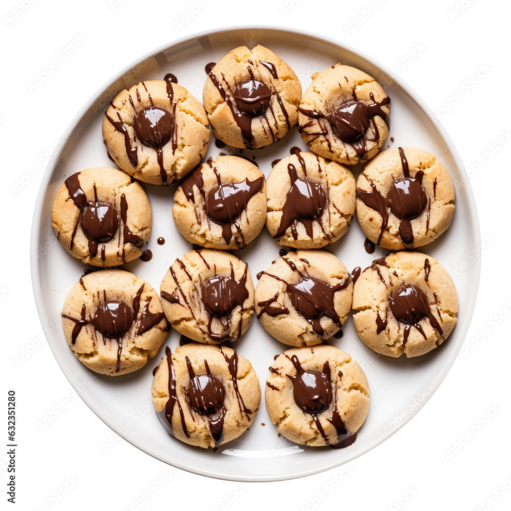 Delicious Plate of Thumbprint Cookies with Chocolate Isolated on a Transparent Background