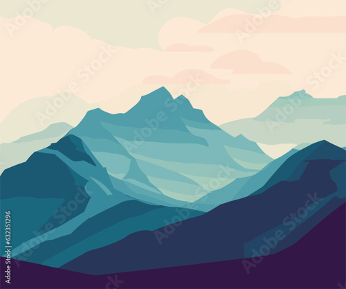 Flat minimalist mountain landscape illustration