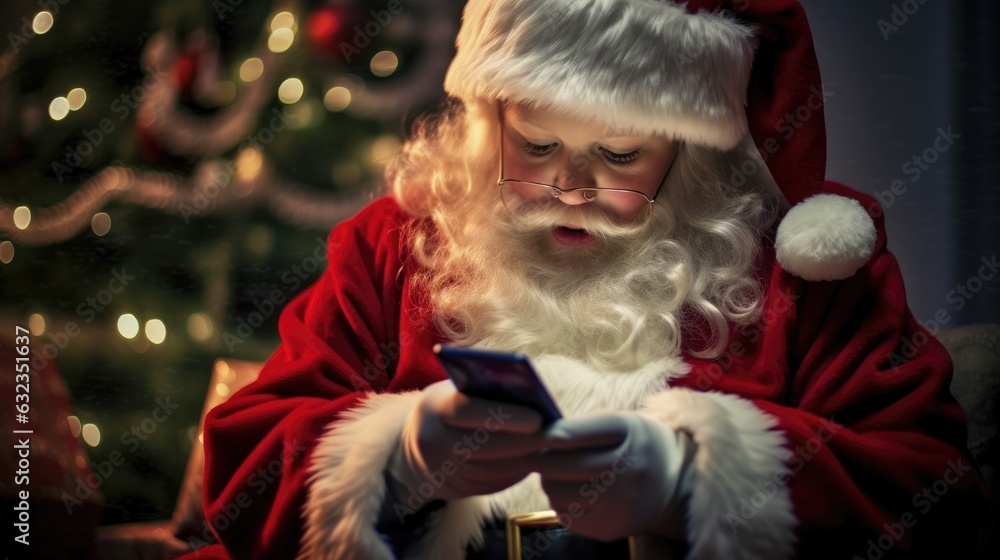 Santa Claus holding a phone. Santa Claus holding a phone.