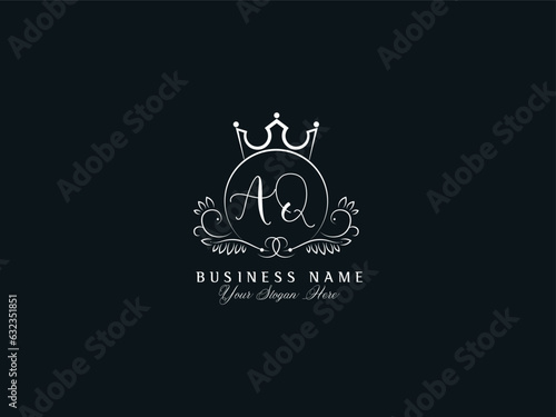 Monogram AQ qa Feminine Leaf Logo, Luxury Signature Aq Crown Logo Art