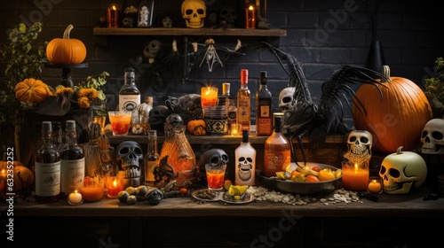 Halloween day food concept on wooden table.