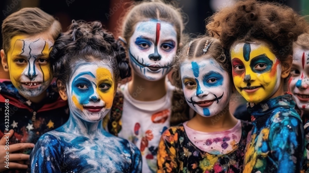 Obraz premium Kids painting their faces for Halloween.