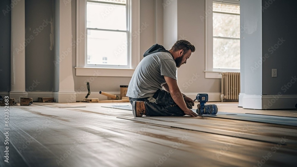 Man working on home renovations, flooring