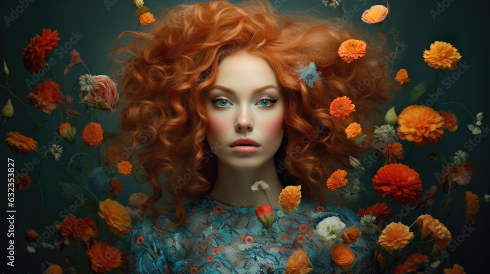 Portrait of a woman with flowers in her hair Portrait of a woman with flowers in her hair