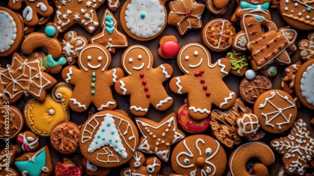 Christmas homemade gingerbread cookies background. Xmas and New Year concept