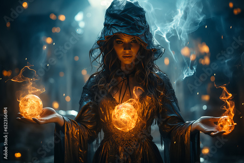 Stampa su tela Dark and beautiful witch conjures on Halloween night